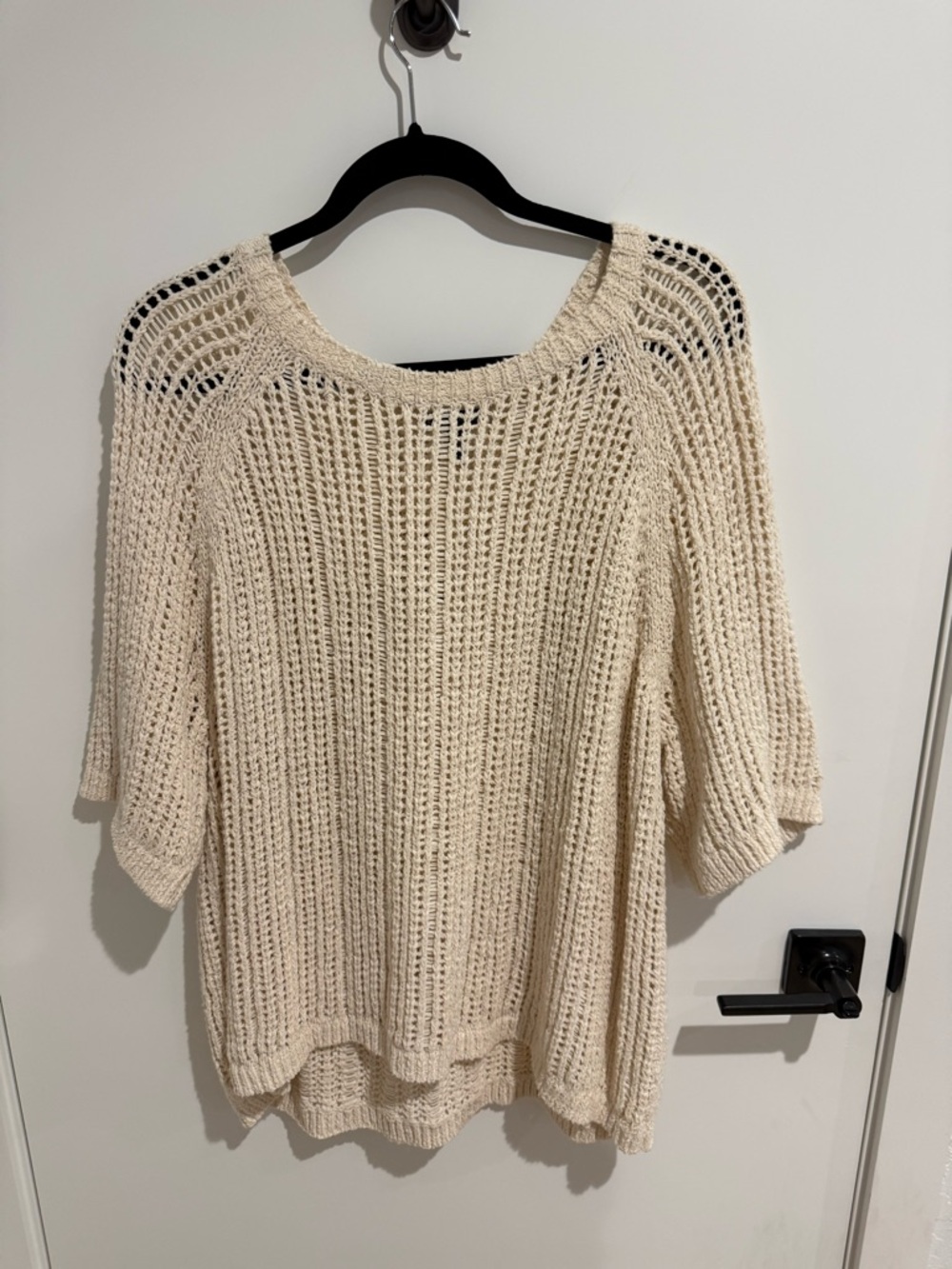 Eileen Fisher Open-Knit Cream Scoop-Neck Sweater
